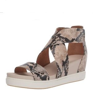 Dr. Scholls Sheena tan & black faux snakeskin strappy wedge sandal women’s 7
